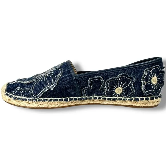 Michael Michael Kors Slip On Espadrille Flats Kendrick Floral Denim Patch,Size 6