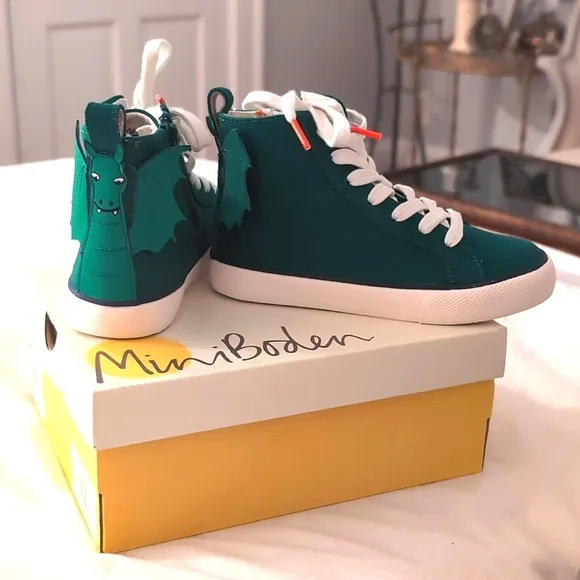 Mini Boden Canvas High Top Sneakers Forest Green Dragon. Size EU28/US11