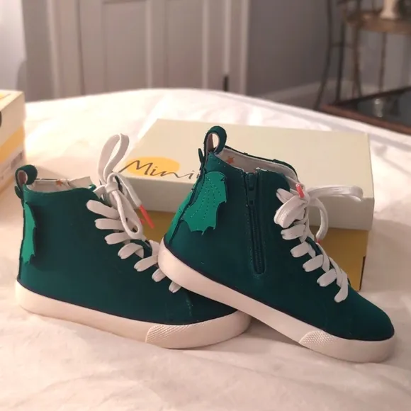 Mini Boden Canvas High Top Sneakers Forest Green Dragon. Size EU28/US11