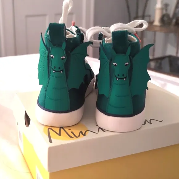 Mini Boden Canvas High Top Sneakers Forest Green Dragon. Size EU28/US11