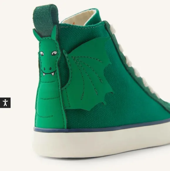 Mini Boden Canvas High Top Sneakers Forest Green Dragon. Size EU28/US11