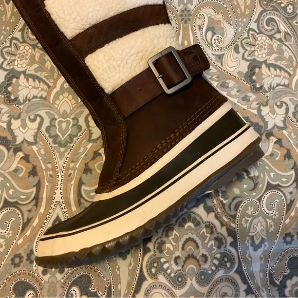 Mint Sorel Helen Of Tundra Leather Sherpa Tall Winter Boots Women’s Sz 7 Worn 1x