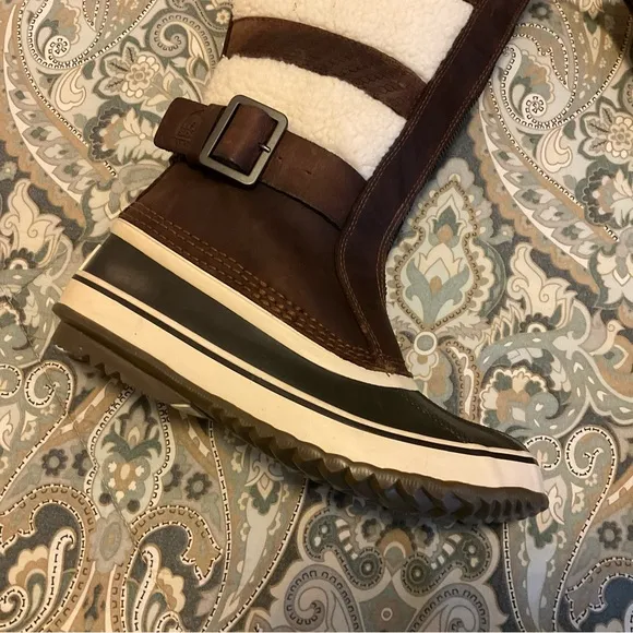 Mint Sorel Helen Of Tundra Leather Sherpa Tall Winter Boots Women’s Sz 7 Worn 1x