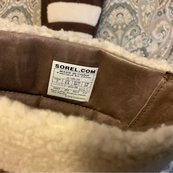 Mint Sorel Helen Of Tundra Leather Sherpa Tall Winter Boots Women’s Sz 7 Worn 1x