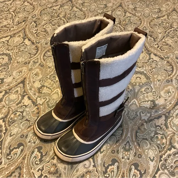 Mint Sorel Helen Of Tundra Leather Sherpa Tall Winter Boots Women’s Sz 7 Worn 1x