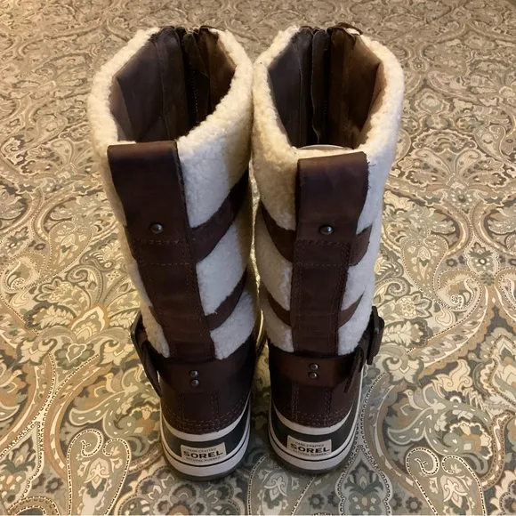 Mint Sorel Helen Of Tundra Leather Sherpa Tall Winter Boots Women’s Sz 7 Worn 1x