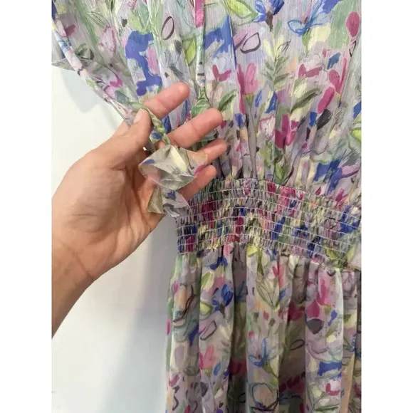 Misa Anais Womens V-Neck Sleeveless Ruffle Tiered Floral Maxi Dress Size XS 1455