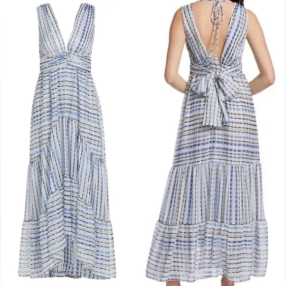 Misa Los Angeles -Dominika Blue &amp; White Striped Gauzy lined Dress Size XL