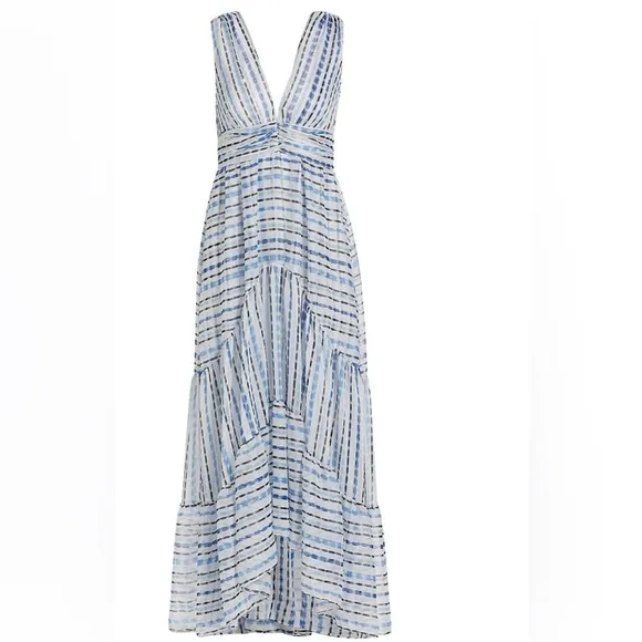 Misa Los Angeles -Dominika Blue &amp; White Striped Gauzy lined Dress Size XL