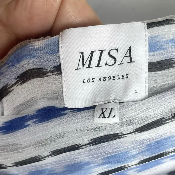 Misa Los Angeles -Dominika Blue &amp; White Striped Gauzy lined Dress Size XL