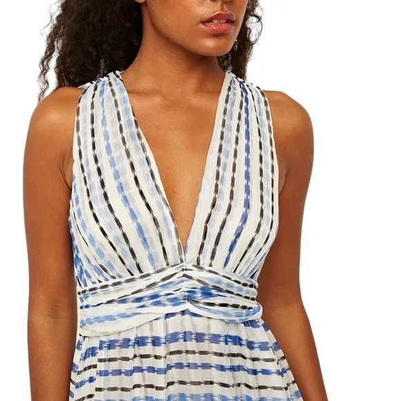 Misa Los Angeles -Dominika Blue &amp; White Striped Gauzy lined Dress Size XL