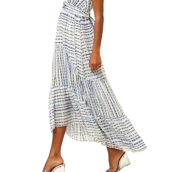 Misa Los Angeles -Dominika Blue &amp; White Striped Gauzy lined Dress Size XL