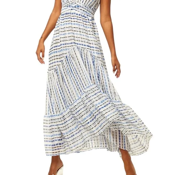 Misa Los Angeles -Dominika Blue &amp; White Striped Gauzy lined Dress Size XL