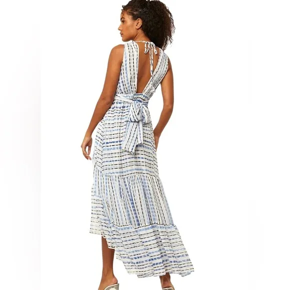 Misa Los Angeles -Dominika Blue &amp; White Striped Gauzy lined Dress Size XL