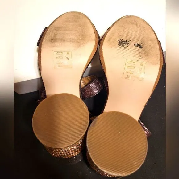 Miss Selfridge Purple Metallic Strap Sandals Rose Gold Crystal Heels Sz.7 $125