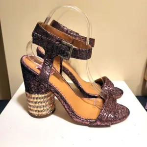 Miss Selfridge Purple Metallic Strap Sandals Rose Gold Crystal Heels Sz.7 $125