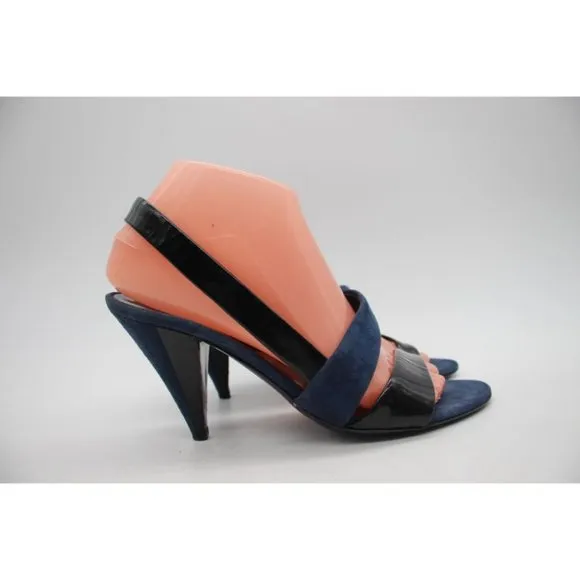 Miu Miu Ankle Strap Sandals Blue Patent Leather and Suede Women's Size 37.5