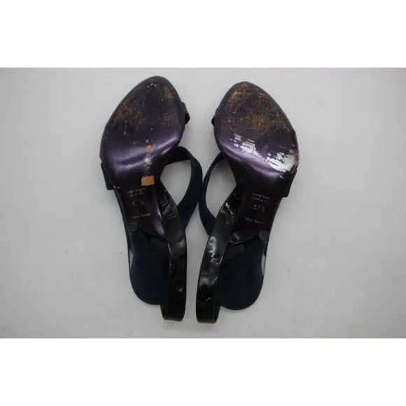 Miu Miu Ankle Strap Sandals Blue Patent Leather and Suede Women's Size 37.5