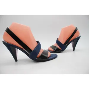 Miu Miu Ankle Strap Sandals Blue Patent Leather and Suede Women's Size 37.5