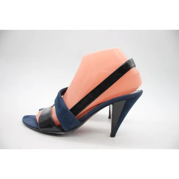 Miu Miu Ankle Strap Sandals Blue Patent Leather and Suede Women's Size 37.5