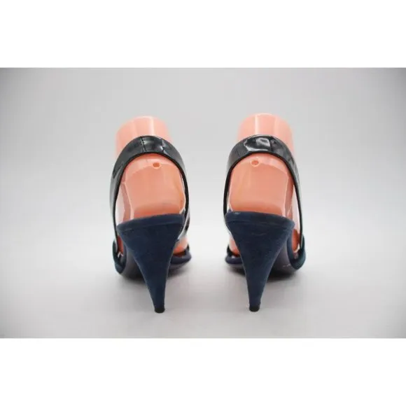 Miu Miu Ankle Strap Sandals Blue Patent Leather and Suede Women's Size 37.5