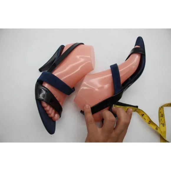 Miu Miu Ankle Strap Sandals Blue Patent Leather and Suede Women's Size 37.5