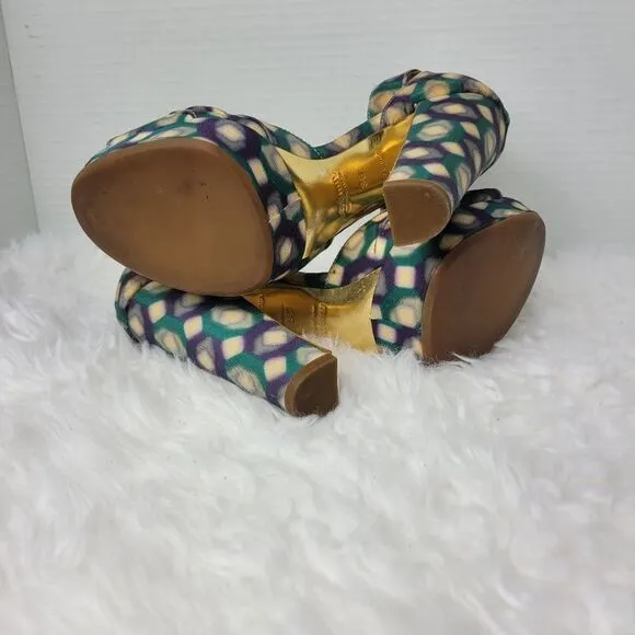 Miu Miu Multi-Color Patent Leather Platform Ankle Strap Sandals