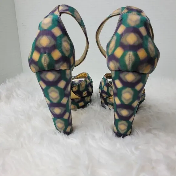 Miu Miu Multi-Color Patent Leather Platform Ankle Strap Sandals