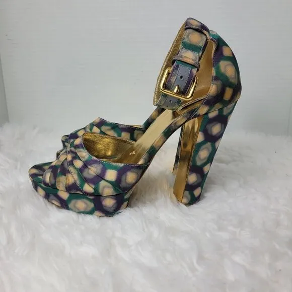 Miu Miu Multi-Color Patent Leather Platform Ankle Strap Sandals