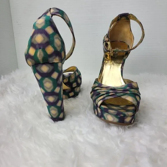 Miu Miu Multi-Color Patent Leather Platform Ankle Strap Sandals