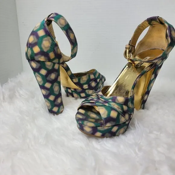 Miu Miu Multi-Color Patent Leather Platform Ankle Strap Sandals