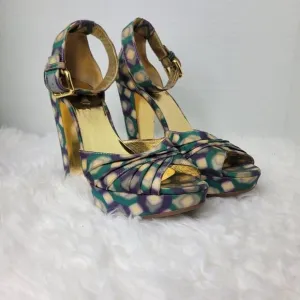 Miu Miu Multi-Color Patent Leather Platform Ankle Strap Sandals
