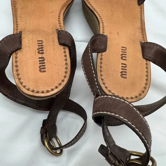 MIU MIU Platform Open Toe Ankle Strap Block Heel Sandals