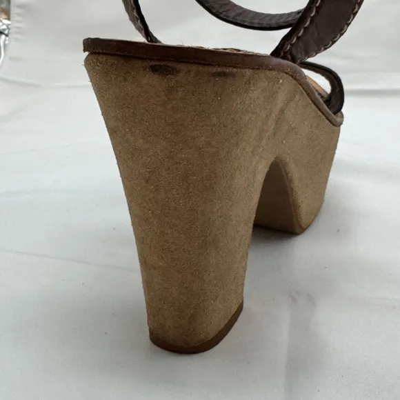 MIU MIU Platform Open Toe Ankle Strap Block Heel Sandals