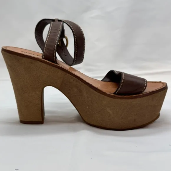 MIU MIU Platform Open Toe Ankle Strap Block Heel Sandals