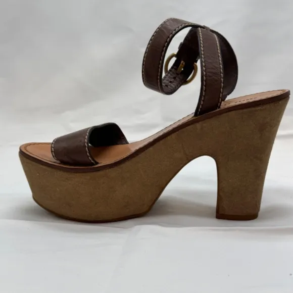 MIU MIU Platform Open Toe Ankle Strap Block Heel Sandals