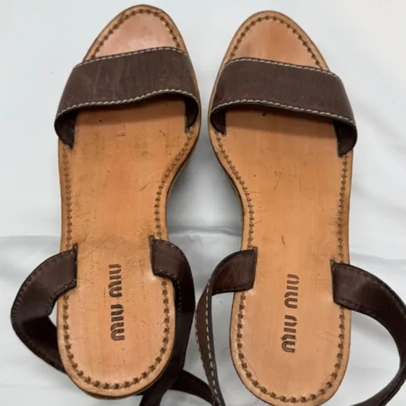 MIU MIU Platform Open Toe Ankle Strap Block Heel Sandals