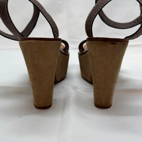 MIU MIU Platform Open Toe Ankle Strap Block Heel Sandals