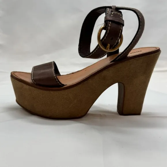 MIU MIU Platform Open Toe Ankle Strap Block Heel Sandals