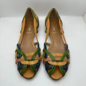 Miu Miu Women’s RARE Vintage Multicolored Crisscross Peep Toe Flats Sz 5.5