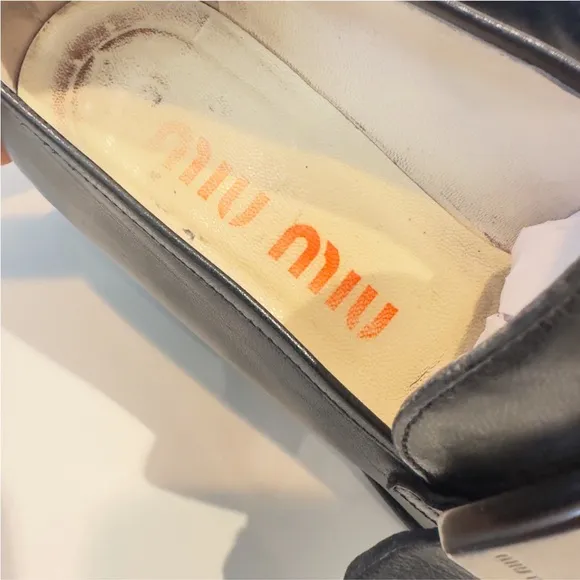 Miu Miu Women's Vintage Black Buckled Leather Loafers