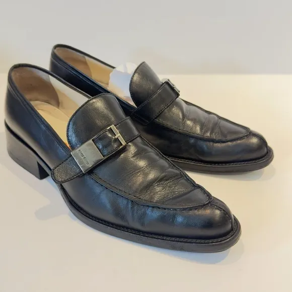 Miu Miu Women's Vintage Black Buckled Leather Loafers