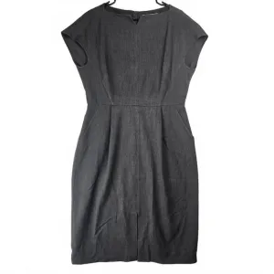 MM LaFleur Chic Dark Gray Cap Sleeve Sheath Front Slit Knee Length Dress Size 16