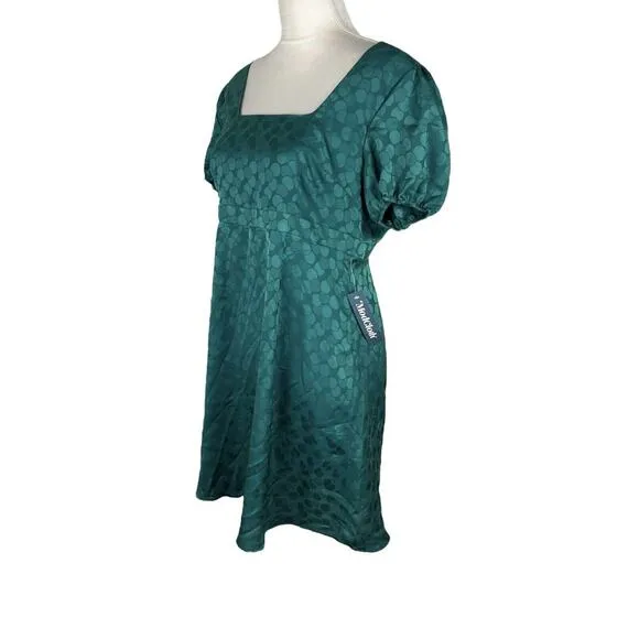 Modcloth I Wanna Be Adored Babydoll Dress Green Puff Sleeve Size Medium NEW