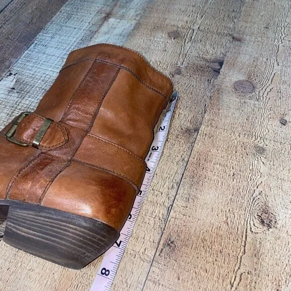 MOMA Brown Distressed Leather Biker Buckle Ankle Boots Sz-37 / 7 US