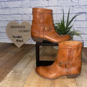 MOMA Brown Distressed Leather Biker Buckle Ankle Boots Sz-37 / 7 US