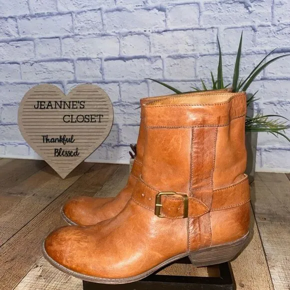 MOMA Brown Distressed Leather Biker Buckle Ankle Boots Sz-37 / 7 US