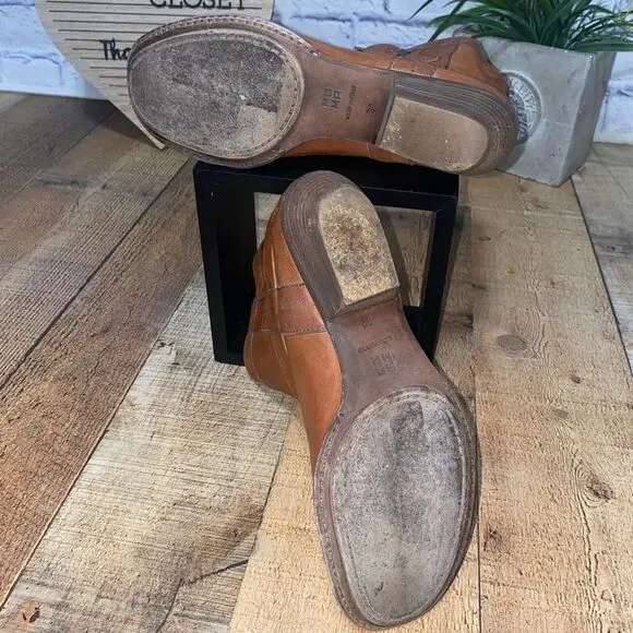 MOMA Brown Distressed Leather Biker Buckle Ankle Boots Sz-37 / 7 US