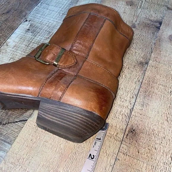 MOMA Brown Distressed Leather Biker Buckle Ankle Boots Sz-37 / 7 US