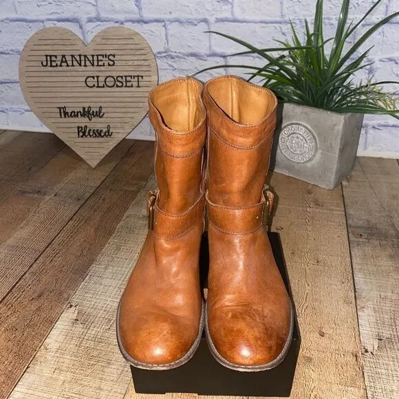 MOMA Brown Distressed Leather Biker Buckle Ankle Boots Sz-37 / 7 US